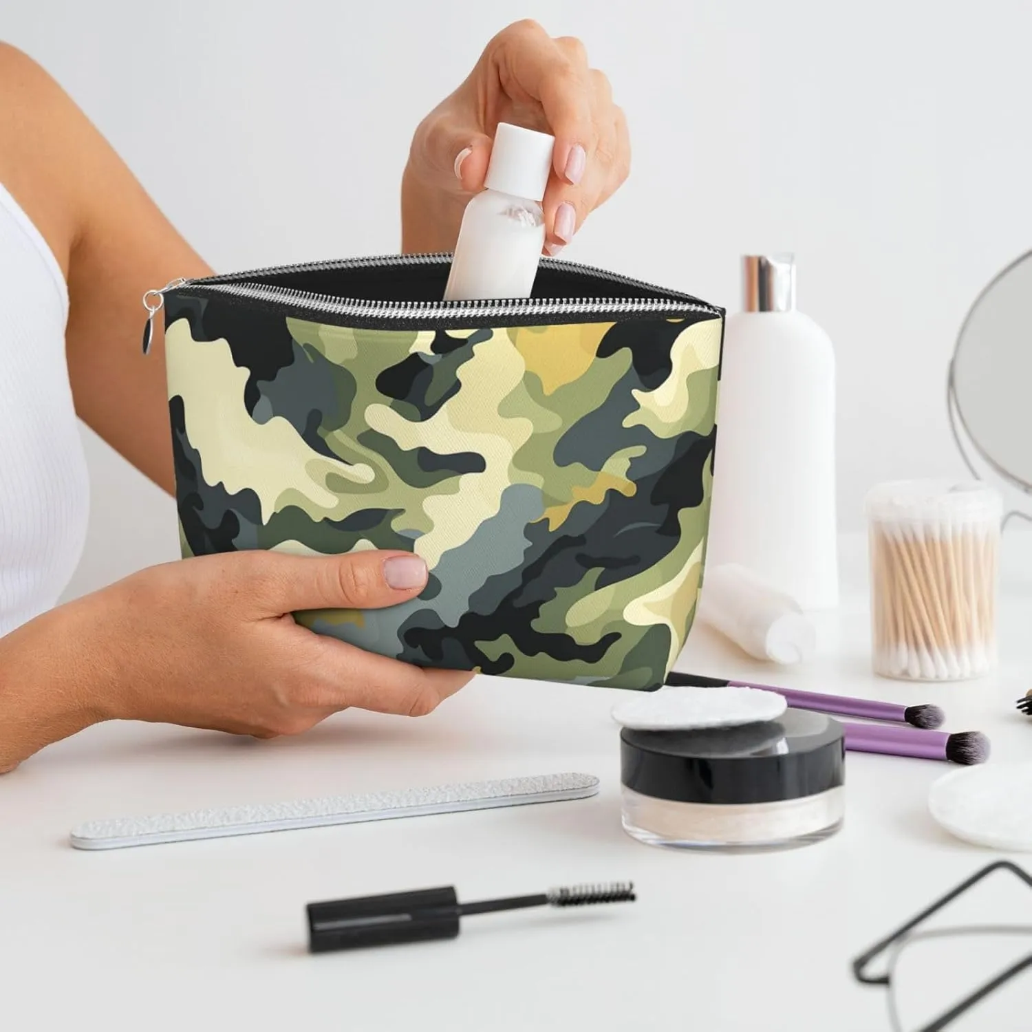 Toiletry Bag for Women Men Dopp Kit Travel Makeup Bag Khaki Camouflage Make Up Organizers Cosmetic Bag