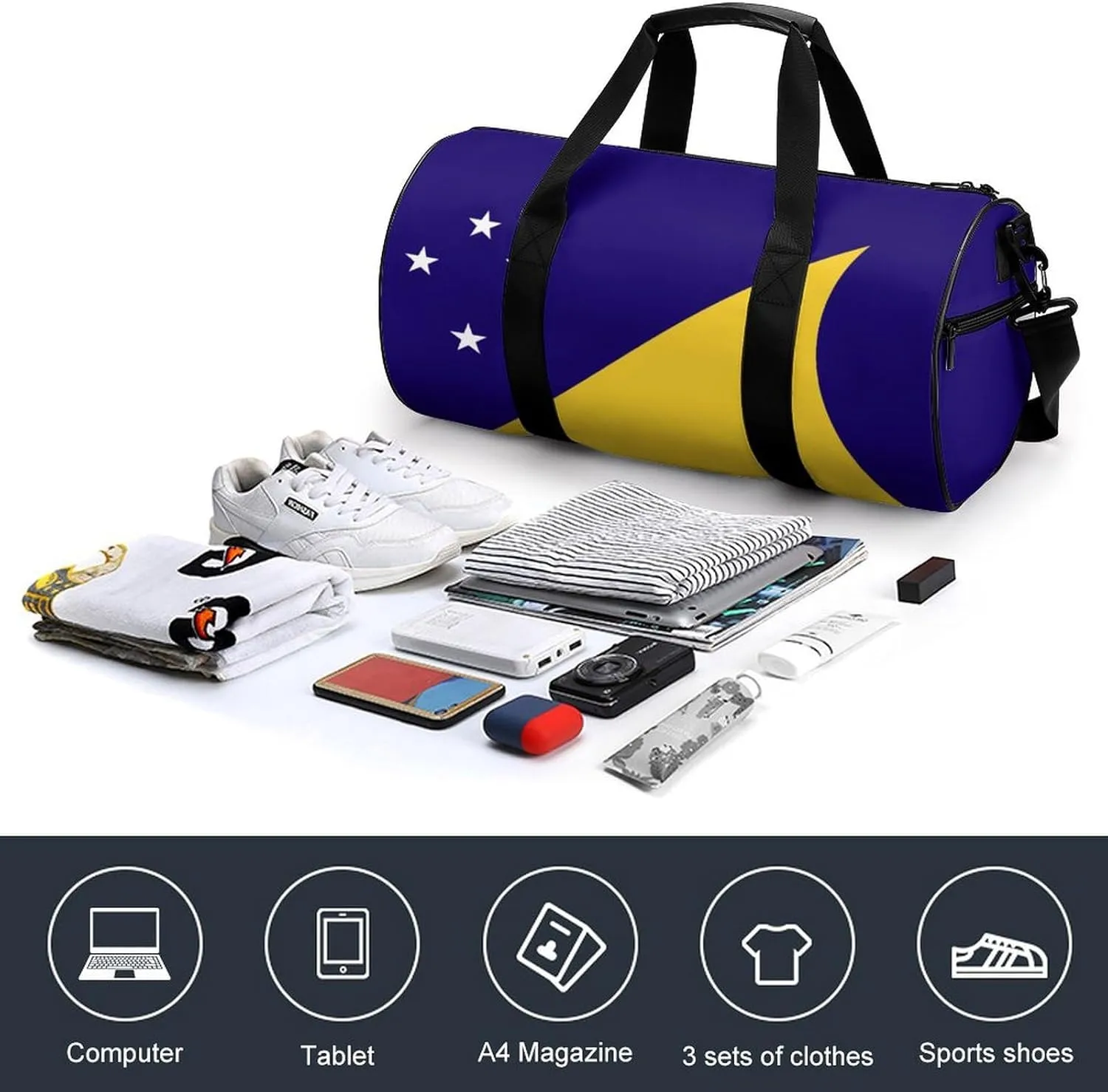 Tokelau Flag Sports Duffel Bag for Men Women Gym Bag with Wet Pocket Weekender