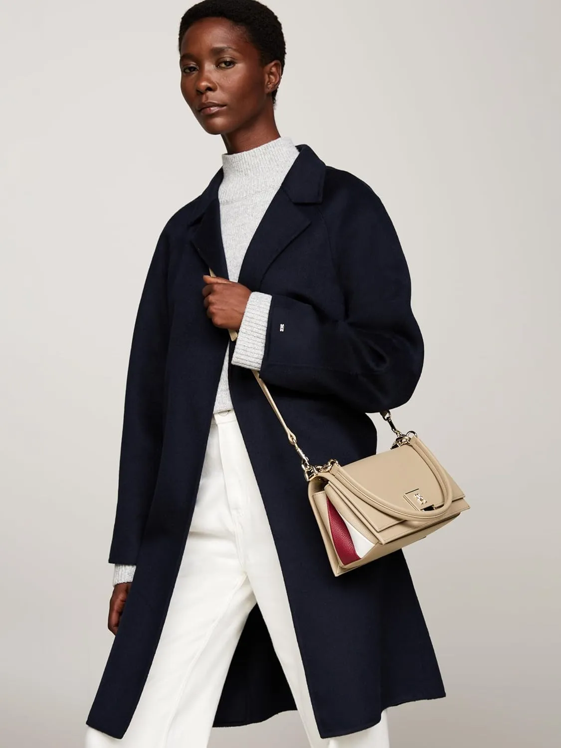 Tommy Hilfiger Leather Shoulder Bag with Removable Crossbody Strap