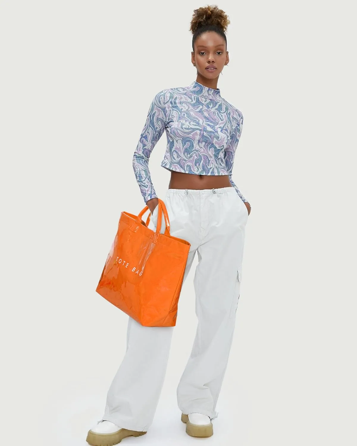 Tote Bag for Women Large PVC Tote Bag Plastic Handbag Letters Print Handbag Clear Hobo Bag