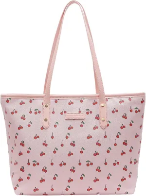 Tote Bags for Women Faux Leather Cherry Print Shoulder Bag Cute Floral Purse Trendy Tote Handbags for Travel Work
