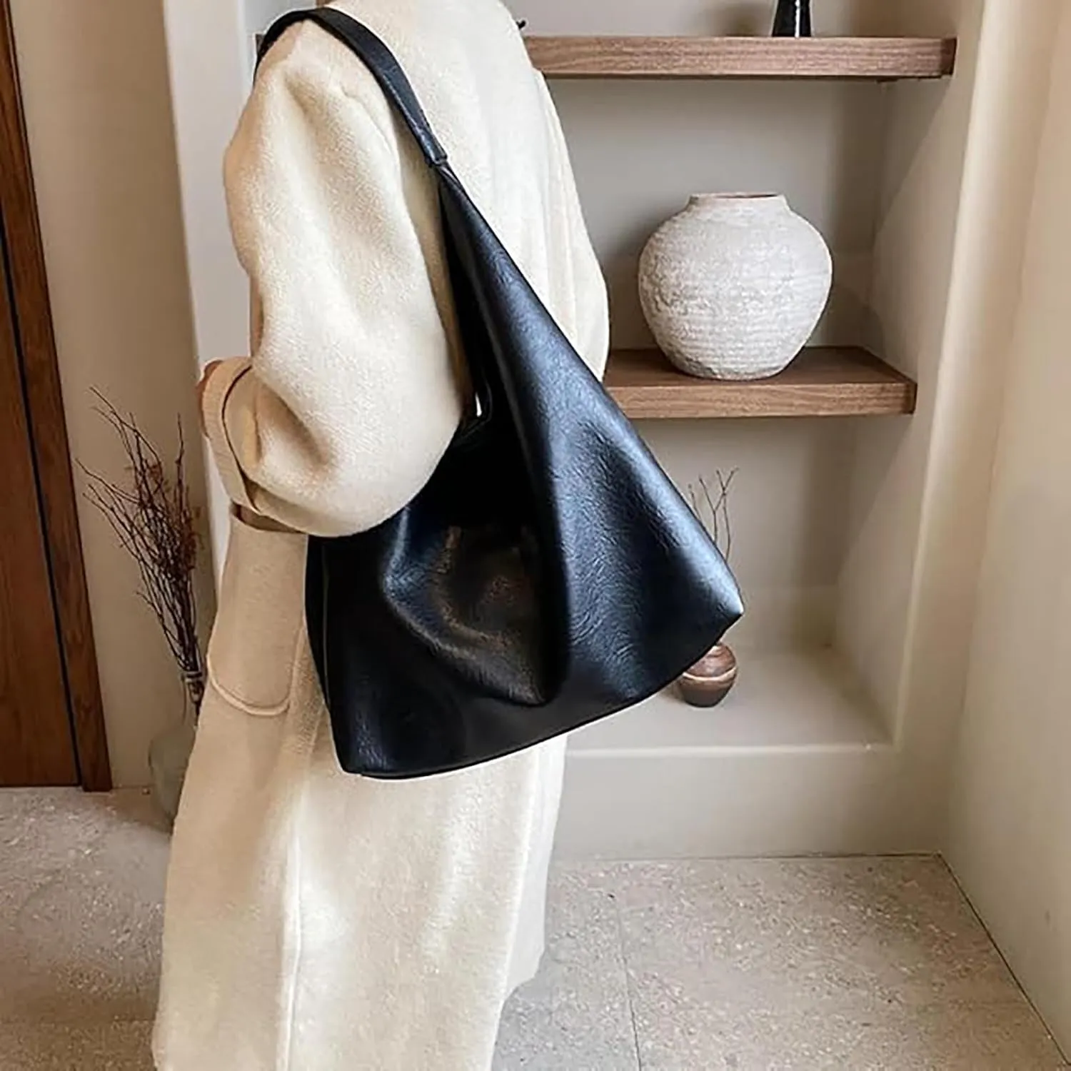Tote Bags for Women Suede & Leather Hobo Shoulder Bag Fall Ladies Handbags Large Capacity Slouch Bag with Purses Bag