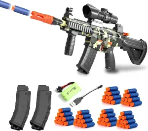 Toy Guns with Full Auto & Manual,M416 Foam Blaster Gun for Boys,Realistic Sniper Rifle with Scope 60 Bullet Darts and 2 Magazines, Electric Automatic Toys Gun Gifts for Kids, Camouflage