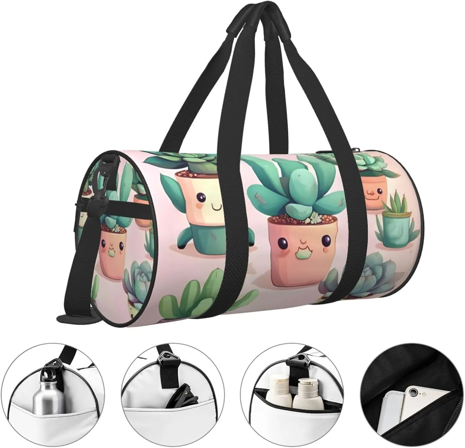 Travel Bag For Women,Lovely Succulent Plants Print Personal Item Duffle Bags,Weekend Travel Duffel Tote Bag,Travel Sport Gym Bag For Men,Airplane Travel Essentials For Flying