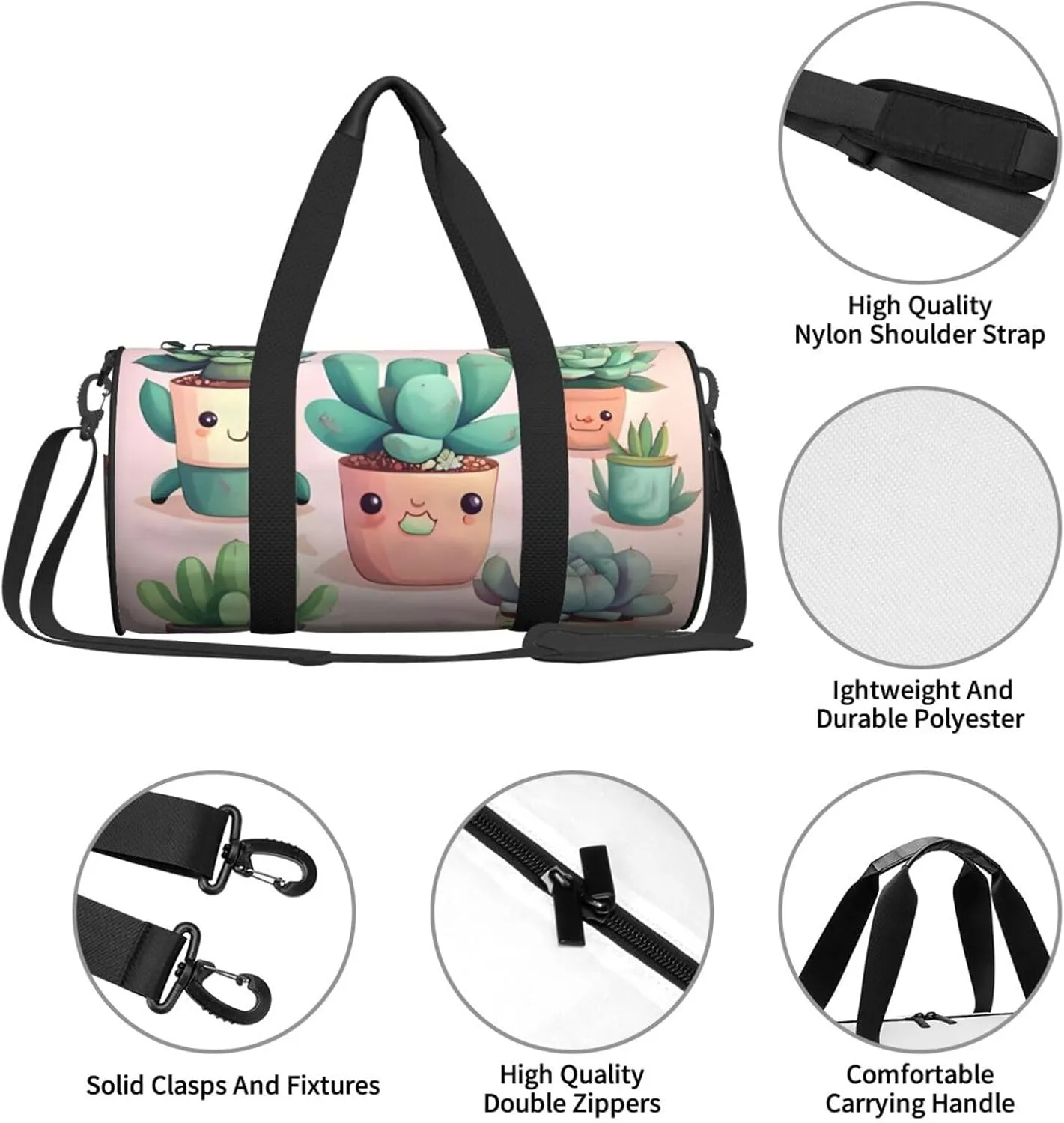 Travel Bag For Women,Lovely Succulent Plants Print Personal Item Duffle Bags,Weekend Travel Duffel Tote Bag,Travel Sport Gym Bag For Men,Airplane Travel Essentials For Flying