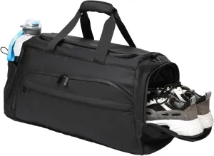 Travel Gym Duffel Bag - 60L, With Laptop, Shoe & Wet Compartments - Waterproof Weekender for Women - Black