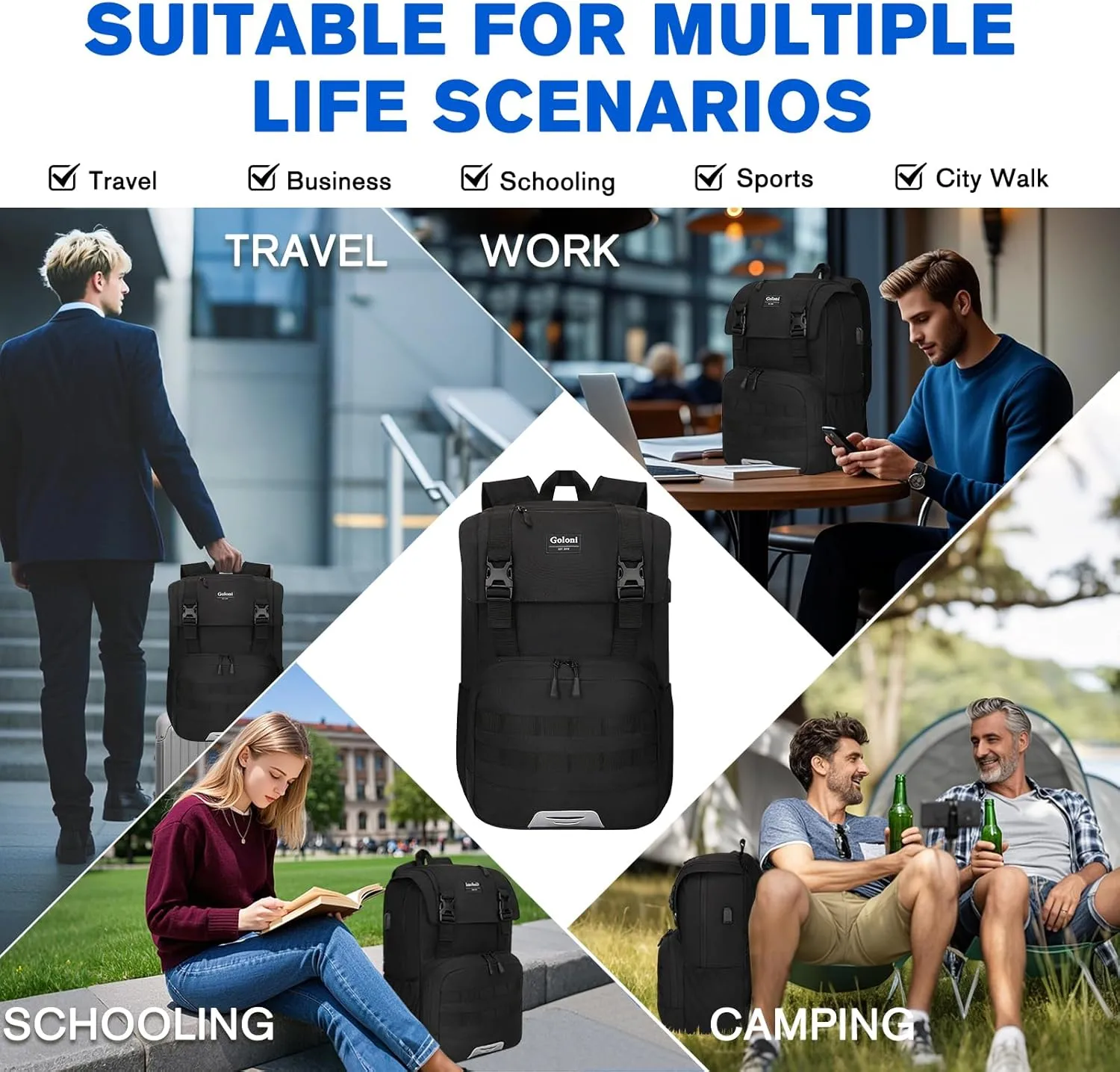Travel Laptop Canvas Backpack Business Anti Theft Slim Durable with USB Charging Port, Water Resistant College School Computer Bag Gifts for Men & Women Fits 15.6 Inch Notebook
