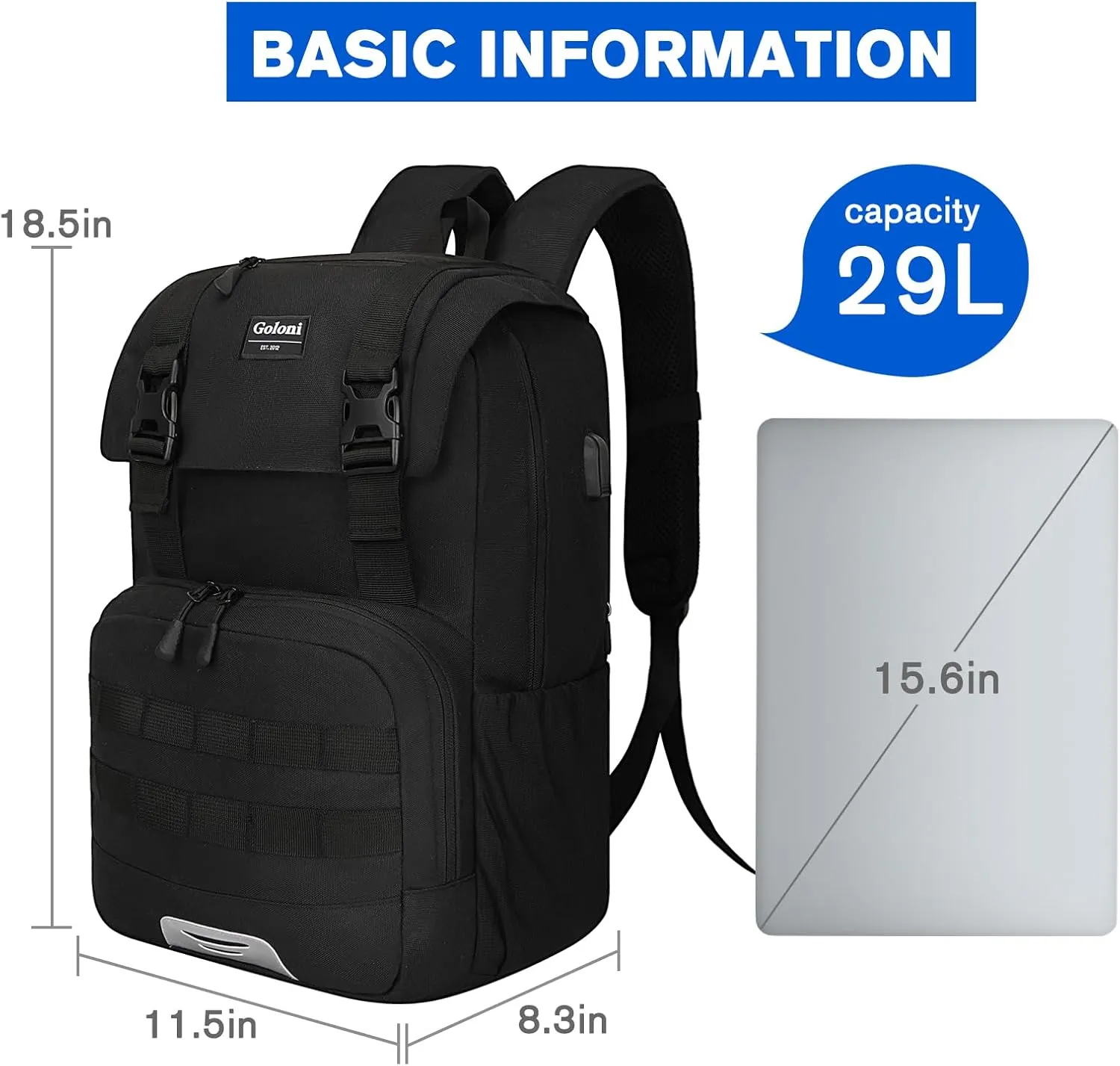 Travel Laptop Canvas Backpack Business Anti Theft Slim Durable with USB Charging Port, Water Resistant College School Computer Bag Gifts for Men & Women Fits 15.6 Inch Notebook