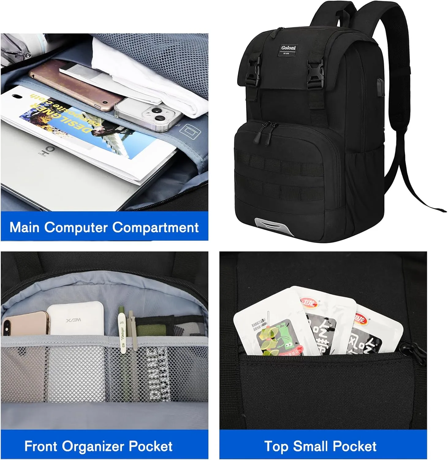 Travel Laptop Canvas Backpack Business Anti Theft Slim Durable with USB Charging Port, Water Resistant College School Computer Bag Gifts for Men & Women Fits 15.6 Inch Notebook