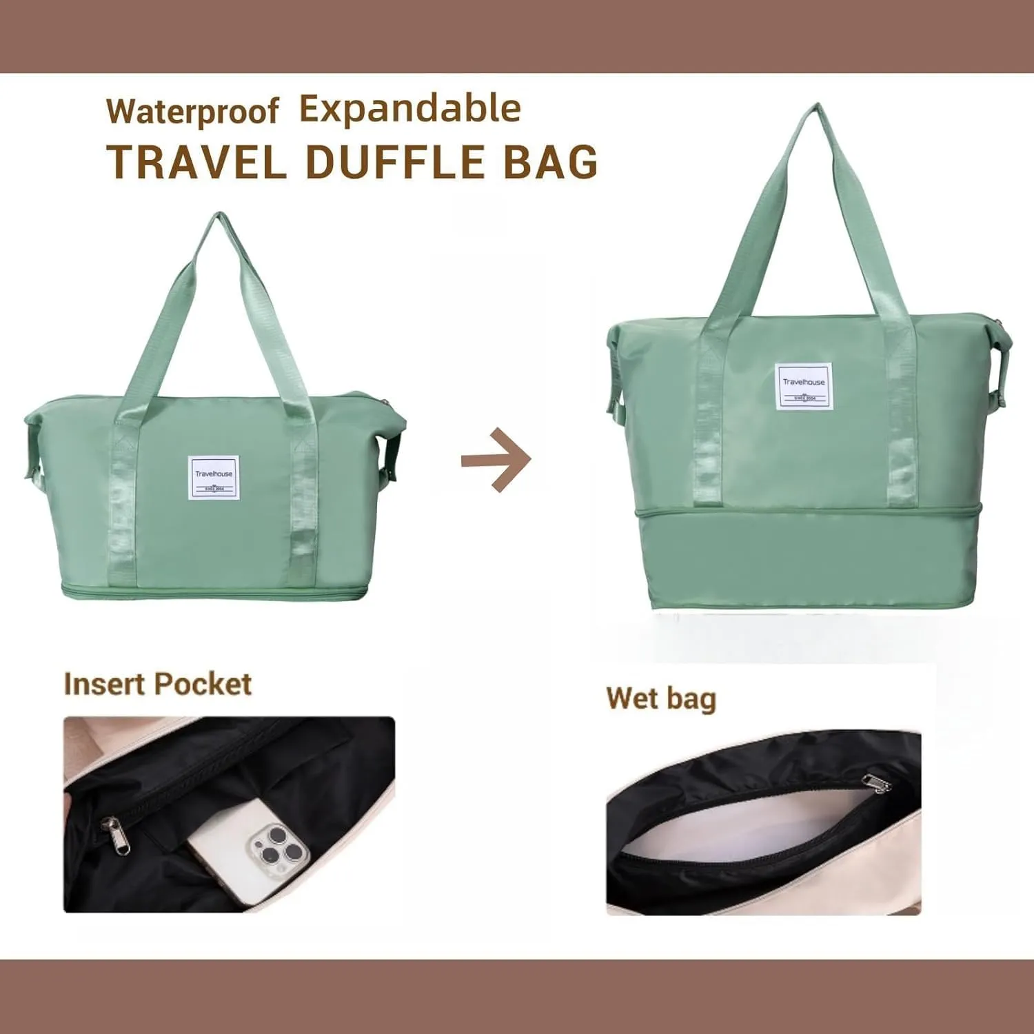 Travelhouse Luggage Sets 5 Piece Suitcases with Wheels ABS Hardshell Suitcase Set Spinner Wheels Carry on Suitcase with TSA Lock Durable Waterproof Travel Luggage (GREEN)