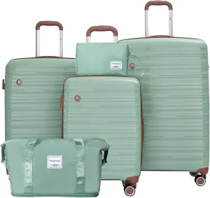 Travelhouse Luggage Sets 5 Piece Suitcases with Wheels ABS Hardshell Suitcase Set Spinner Wheels Carry on Suitcase with TSA Lock Durable Waterproof Travel Luggage (GREEN)