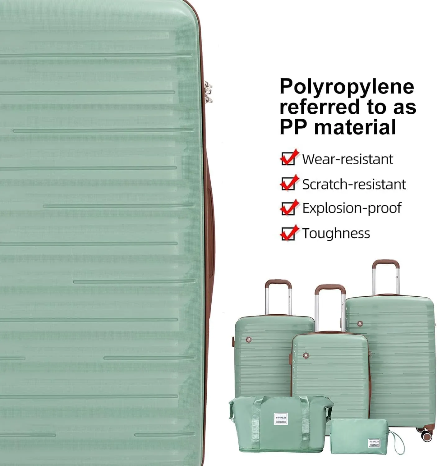 Travelhouse Luggage Sets 5 Piece Suitcases with Wheels ABS Hardshell Suitcase Set Spinner Wheels Carry on Suitcase with TSA Lock Durable Waterproof Travel Luggage (GREEN)