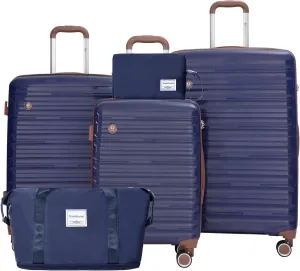 Travelhouse Luggage Sets 5 Piece Suitcases with Wheels ABS Hardshell Suitcase Set Spinner Wheels Carry on Suitcase with TSA Lock Durable Waterproof Travel Luggage（Blue）