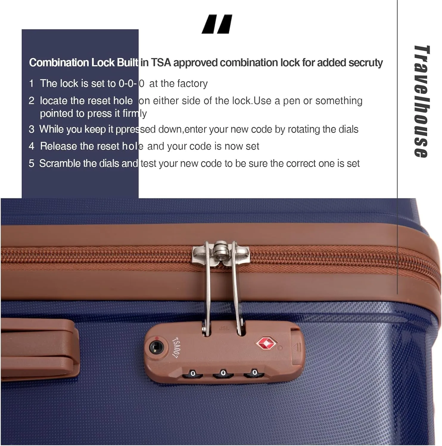 Travelhouse Luggage Sets 5 Piece Suitcases with Wheels ABS Hardshell Suitcase Set Spinner Wheels Carry on Suitcase with TSA Lock Durable Waterproof Travel Luggage（Blue）