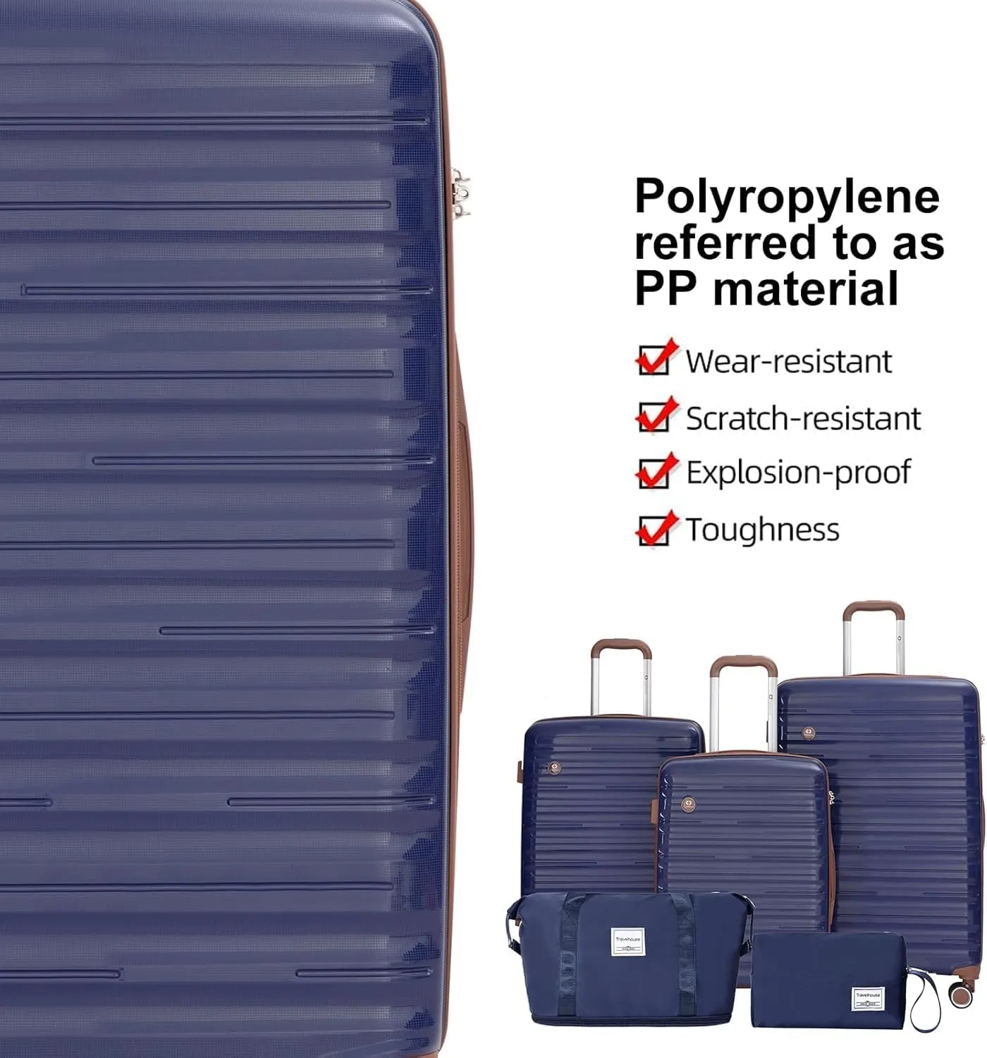 Travelhouse Luggage Sets 5 Piece Suitcases with Wheels ABS Hardshell Suitcase Set Spinner Wheels Carry on Suitcase with TSA Lock Durable Waterproof Travel Luggage（Blue）