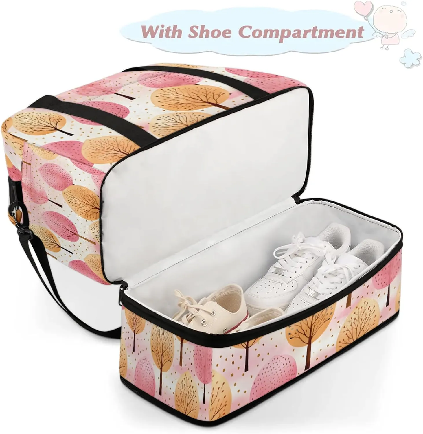 Tree Pink Yellow Travel Duffel Bags for Women & Men Large Sports Gym Bags Foldie Weekender Overnight Bag Carry On Tote Bag With Shoe Compartment Personal Item Bag for Travel Sports Gym