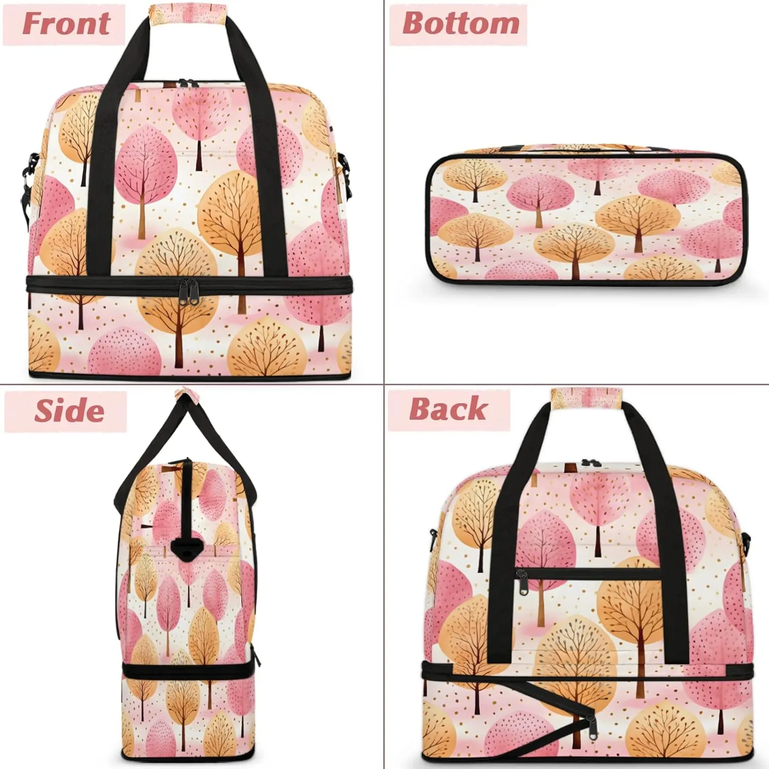 Tree Pink Yellow Travel Duffel Bags for Women & Men Large Sports Gym Bags Foldie Weekender Overnight Bag Carry On Tote Bag With Shoe Compartment Personal Item Bag for Travel Sports Gym