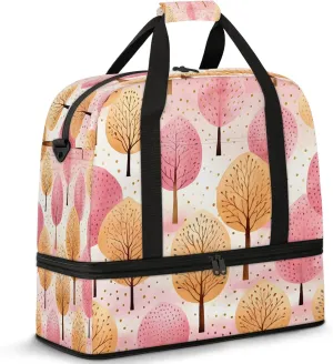 Tree Pink Yellow Travel Duffel Bags for Women & Men Large Sports Gym Bags Foldie Weekender Overnight Bag Carry On Tote Bag With Shoe Compartment Personal Item Bag for Travel Sports Gym