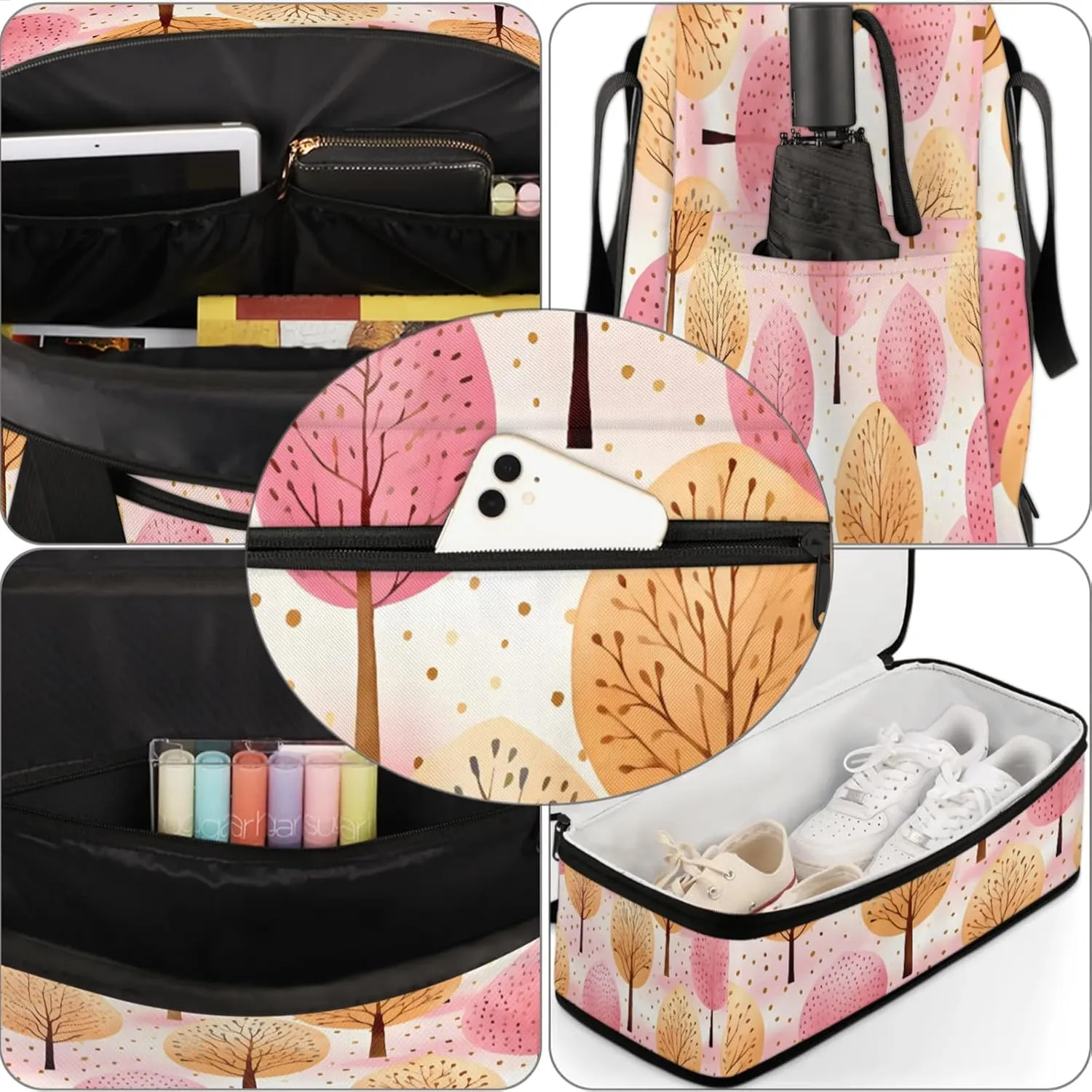 Tree Pink Yellow Travel Duffel Bags for Women & Men Large Sports Gym Bags Foldie Weekender Overnight Bag Carry On Tote Bag With Shoe Compartment Personal Item Bag for Travel Sports Gym
