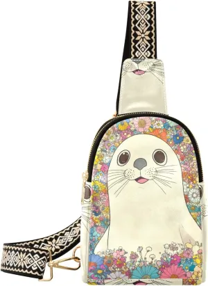 trendy Funny Seal Flower travel fanny pack multipurpose small sling bag for travel
