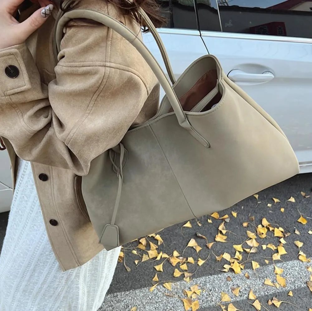 Trendy Suede Shoulder Bag for Women Casual Purse Large Tote Bag Handbag Top Handle Satchel Commuter Underarm Bags