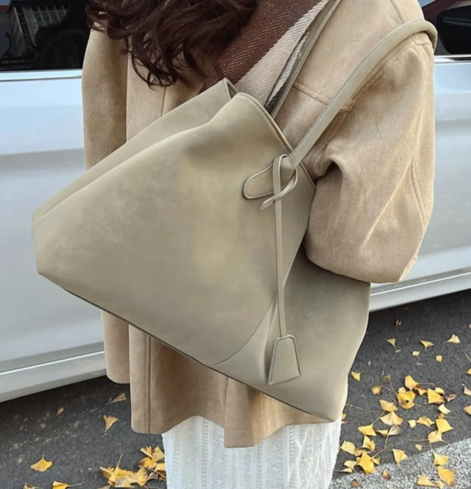 Trendy Suede Shoulder Bag for Women Casual Purse Large Tote Bag Handbag Top Handle Satchel Commuter Underarm Bags