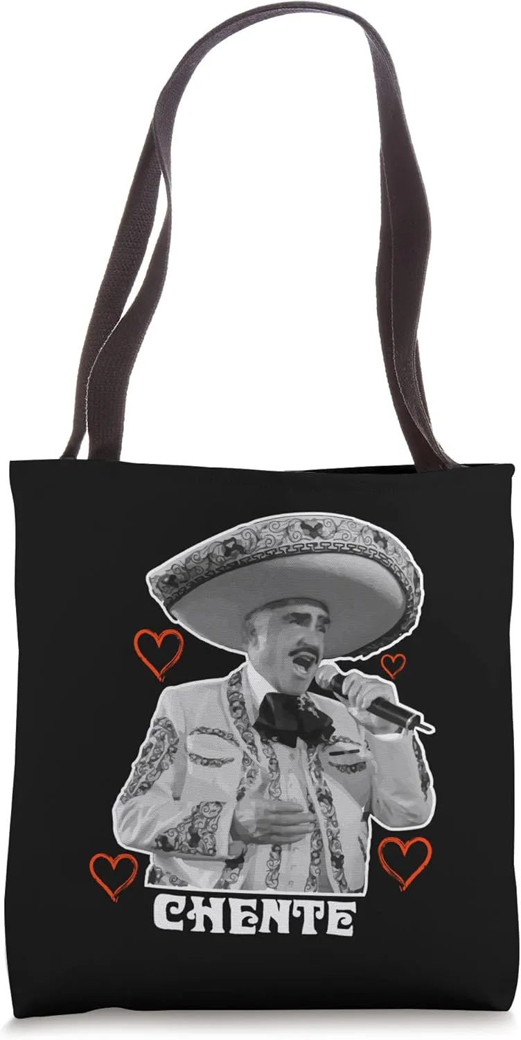 Tribute Chente with red heart white print. Vicente Fernández Tote Bag