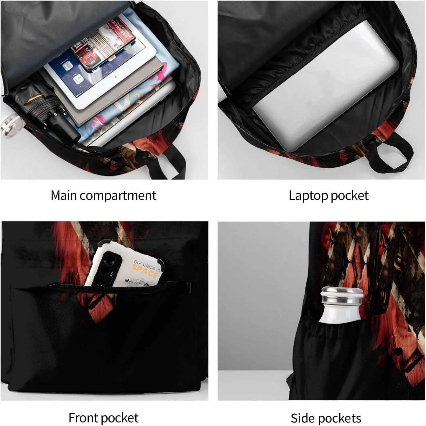 Trinidad Tobago Flag African Lion Large Travel Backpack Casual Backpacks Laptop Daypack Working Rucksack Lightweight Back Pack Sports Bag with Adjustable Shoulder Strap