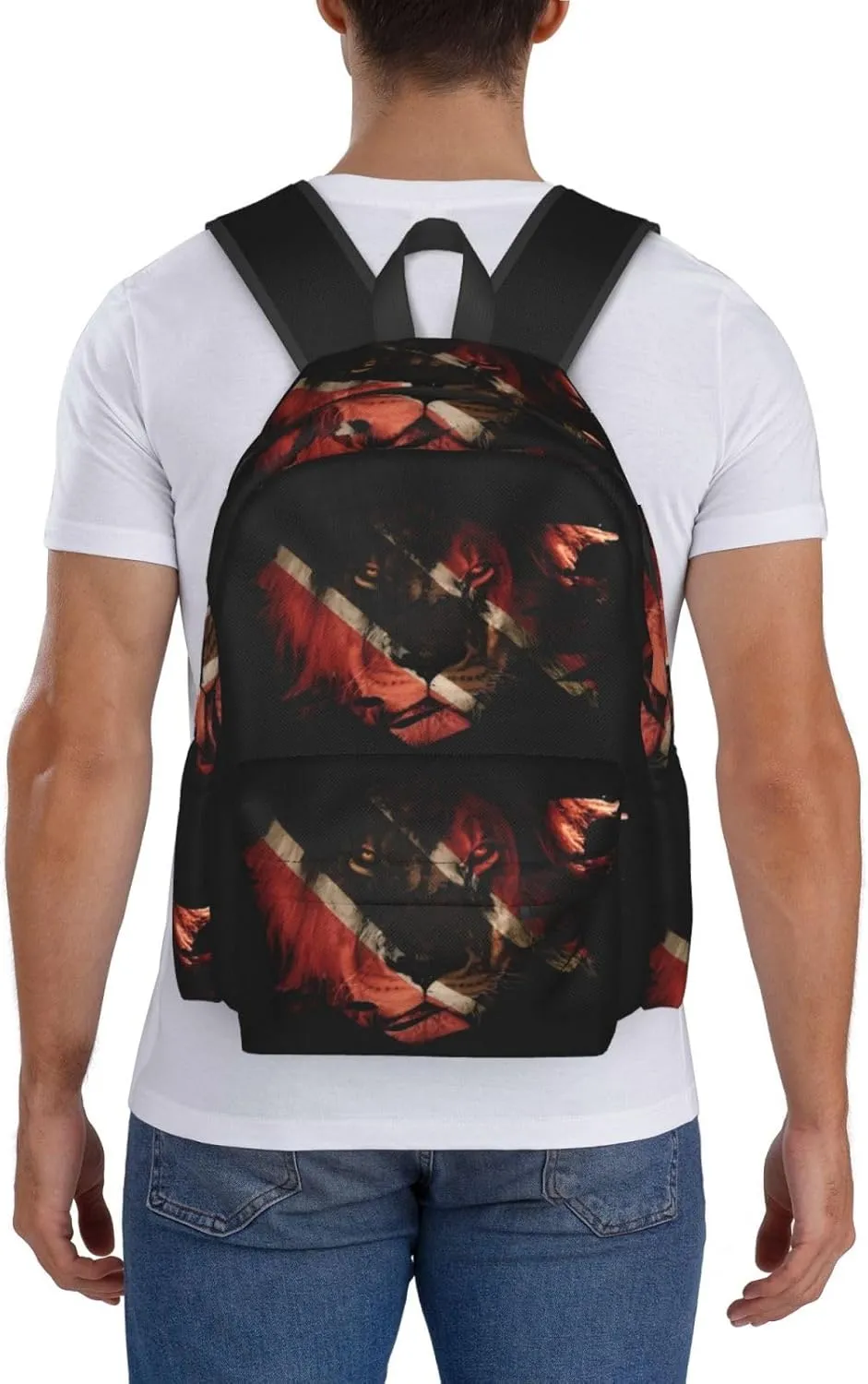 Trinidad Tobago Flag African Lion Large Travel Backpack Casual Backpacks Laptop Daypack Working Rucksack Lightweight Back Pack Sports Bag with Adjustable Shoulder Strap