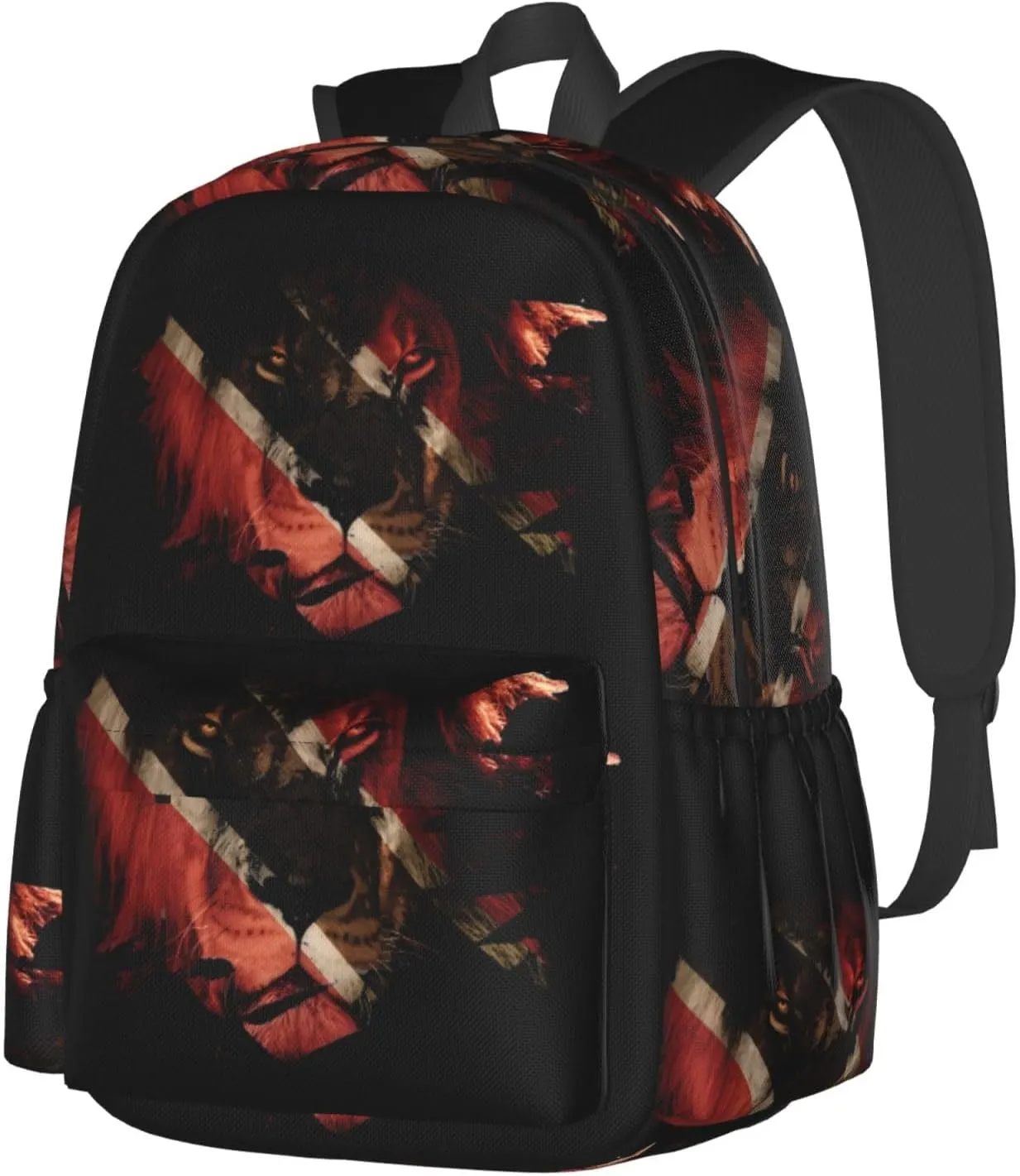 Trinidad Tobago Flag African Lion Large Travel Backpack Casual Backpacks Laptop Daypack Working Rucksack Lightweight Back Pack Sports Bag with Adjustable Shoulder Strap