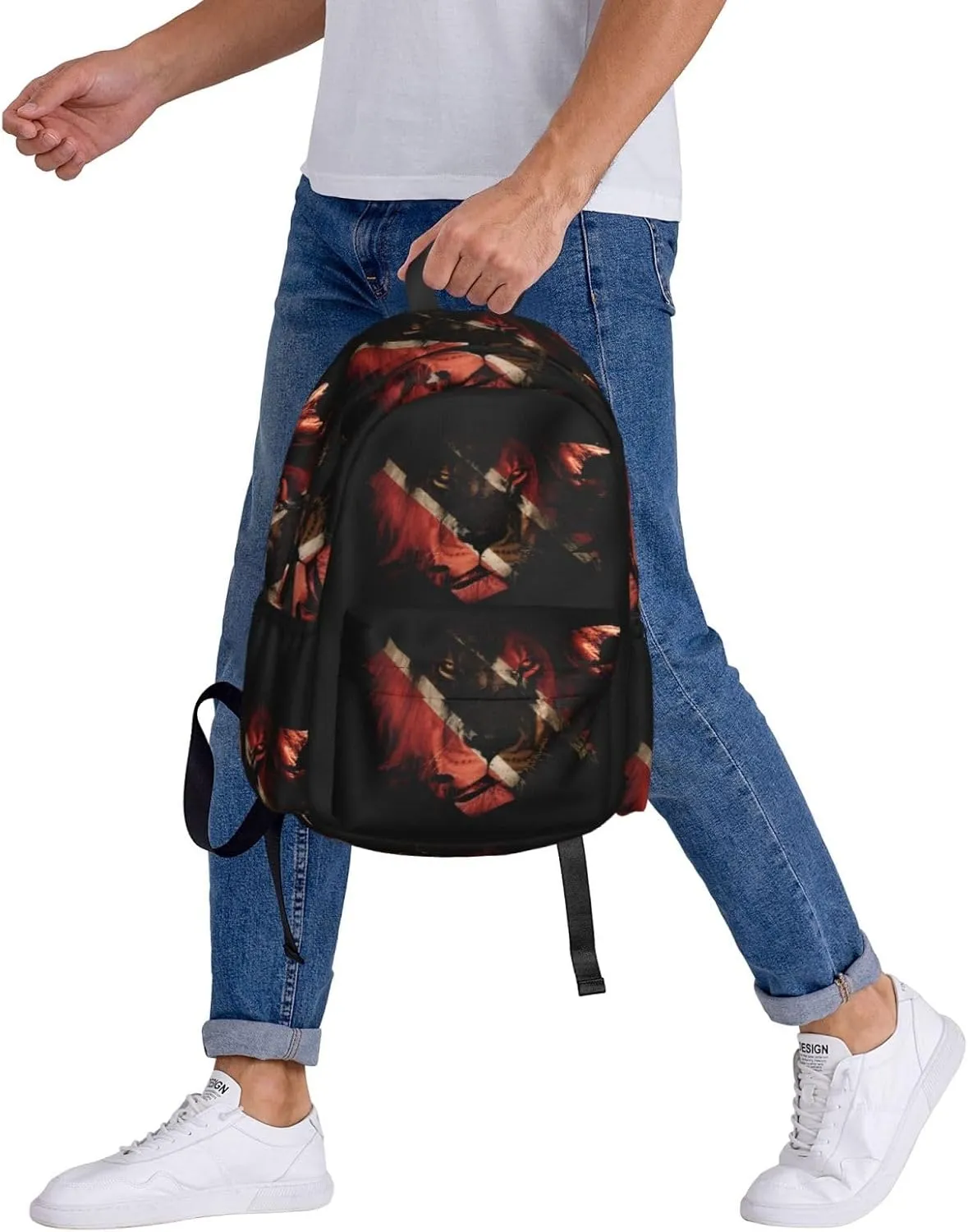 Trinidad Tobago Flag African Lion Large Travel Backpack Casual Backpacks Laptop Daypack Working Rucksack Lightweight Back Pack Sports Bag with Adjustable Shoulder Strap