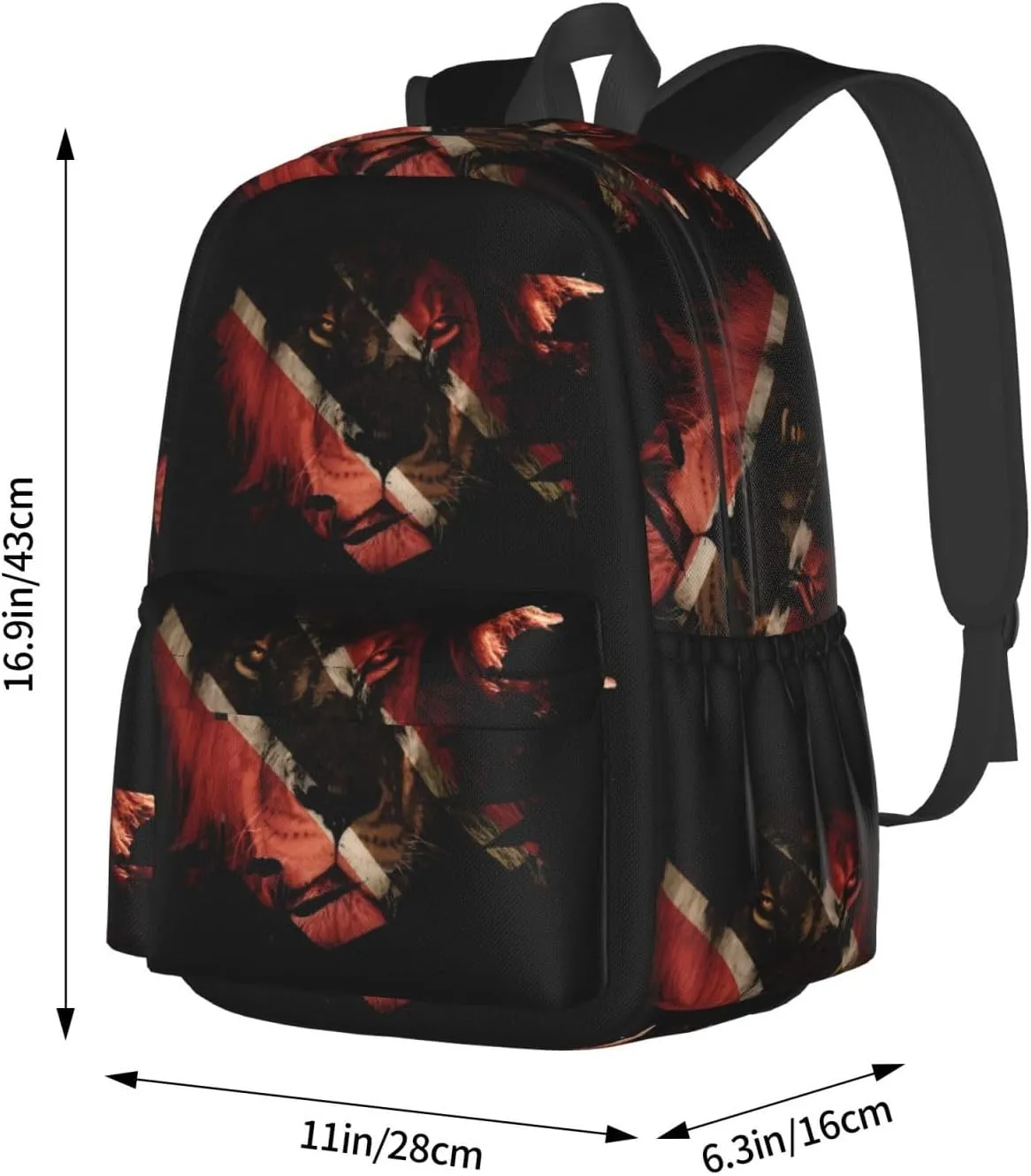 Trinidad Tobago Flag African Lion Large Travel Backpack Casual Backpacks Laptop Daypack Working Rucksack Lightweight Back Pack Sports Bag with Adjustable Shoulder Strap