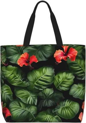 Tropical Flowers and Foliage print Tote Bags Casual Handbags 15.7 In Shoulder Bags for Work Travel Gym