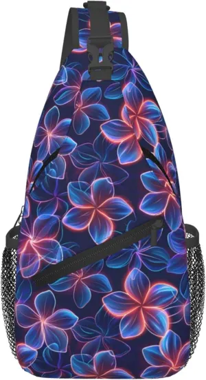 Tropical Hawaii Neon Flowers Crossbody bags for women Men Sling Bag Travel Chest Backpack Leisure Sports Outdoor Running Hiking