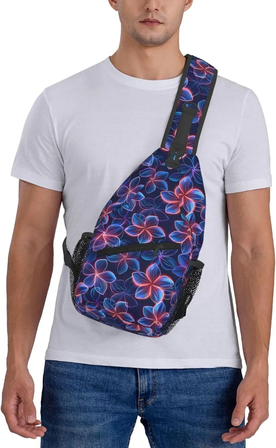 Tropical Hawaii Neon Flowers Crossbody bags for women Men Sling Bag Travel Chest Backpack Leisure Sports Outdoor Running Hiking