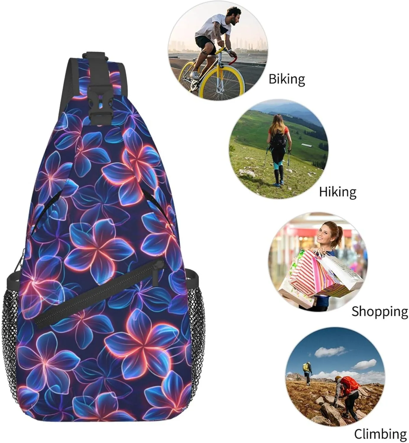 Tropical Hawaii Neon Flowers Crossbody bags for women Men Sling Bag Travel Chest Backpack Leisure Sports Outdoor Running Hiking