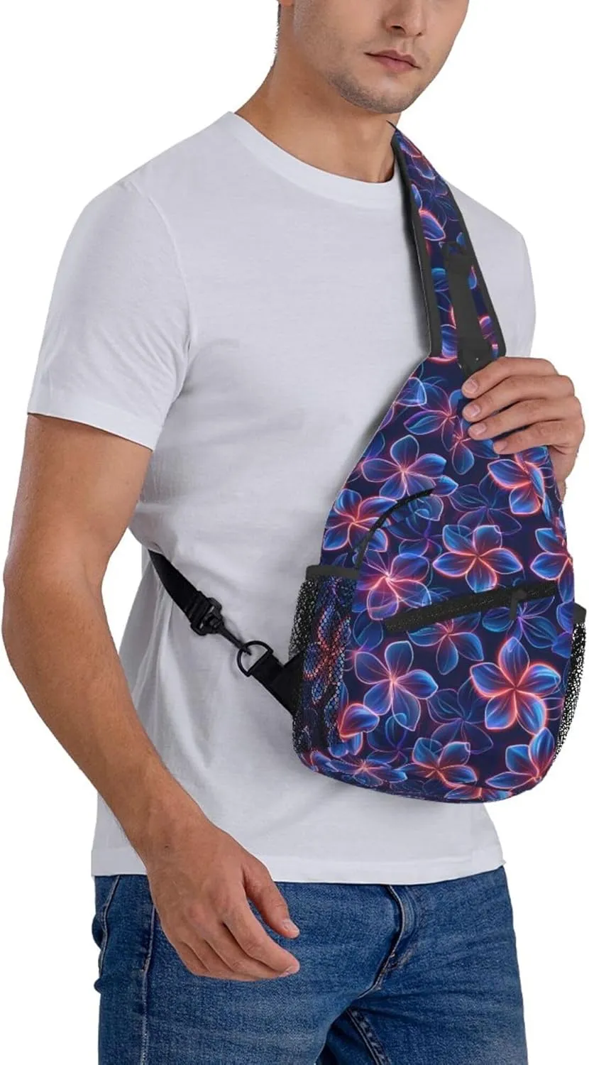 Tropical Hawaii Neon Flowers Crossbody bags for women Men Sling Bag Travel Chest Backpack Leisure Sports Outdoor Running Hiking