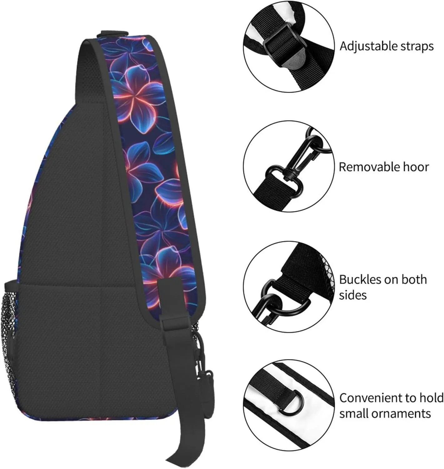 Tropical Hawaii Neon Flowers Crossbody bags for women Men Sling Bag Travel Chest Backpack Leisure Sports Outdoor Running Hiking