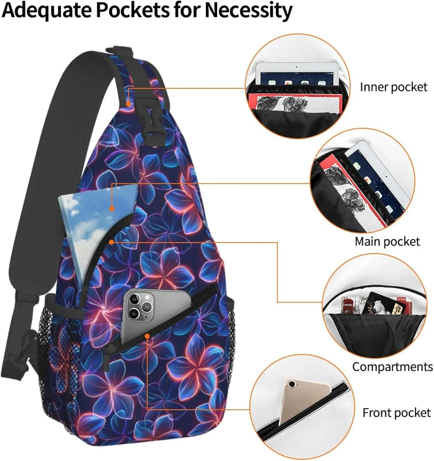 Tropical Hawaii Neon Flowers Crossbody bags for women Men Sling Bag Travel Chest Backpack Leisure Sports Outdoor Running Hiking