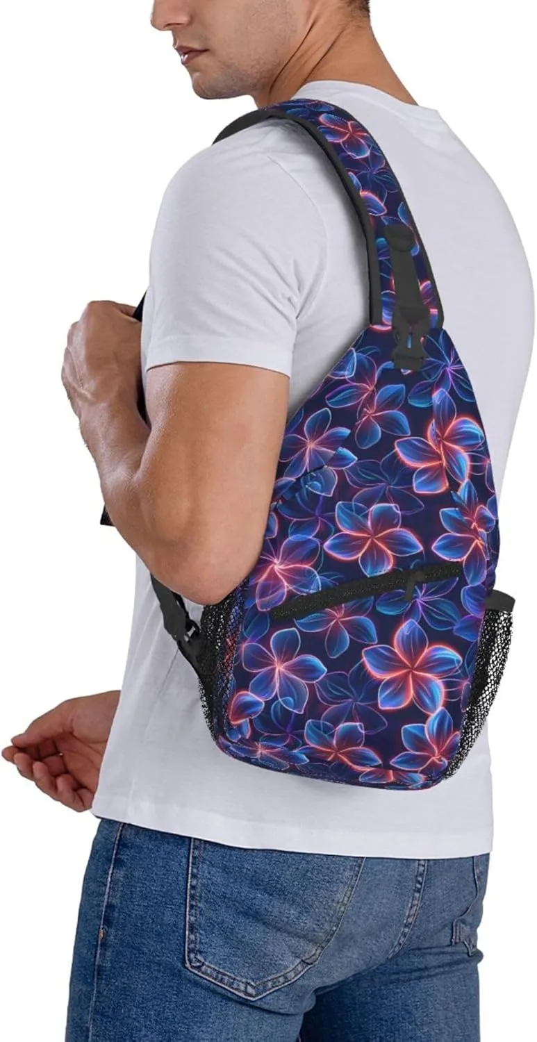 Tropical Hawaii Neon Flowers Crossbody bags for women Men Sling Bag Travel Chest Backpack Leisure Sports Outdoor Running Hiking