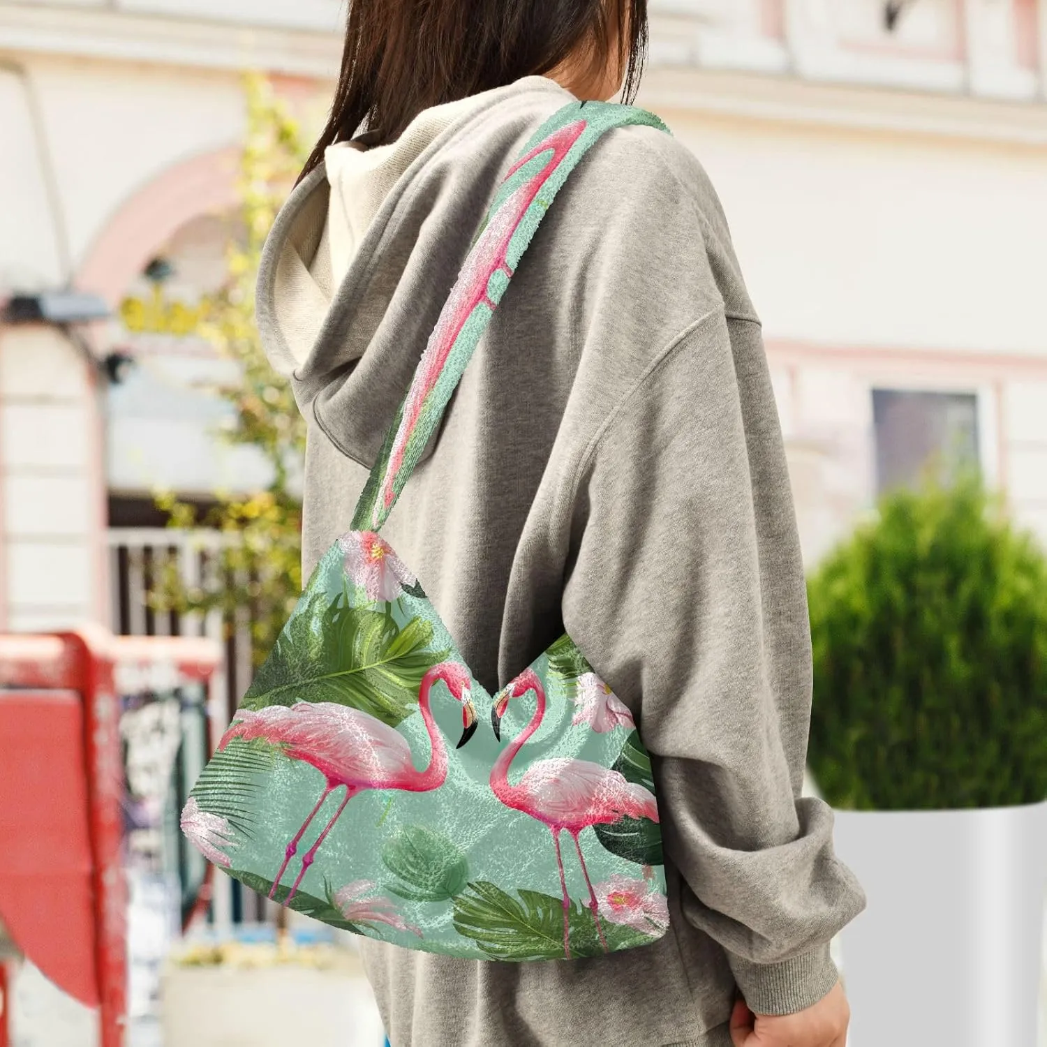 Tropical Leaves on White Women's Shoulder Bag, Long Shoulder Bag, Hand Bag for Ladies