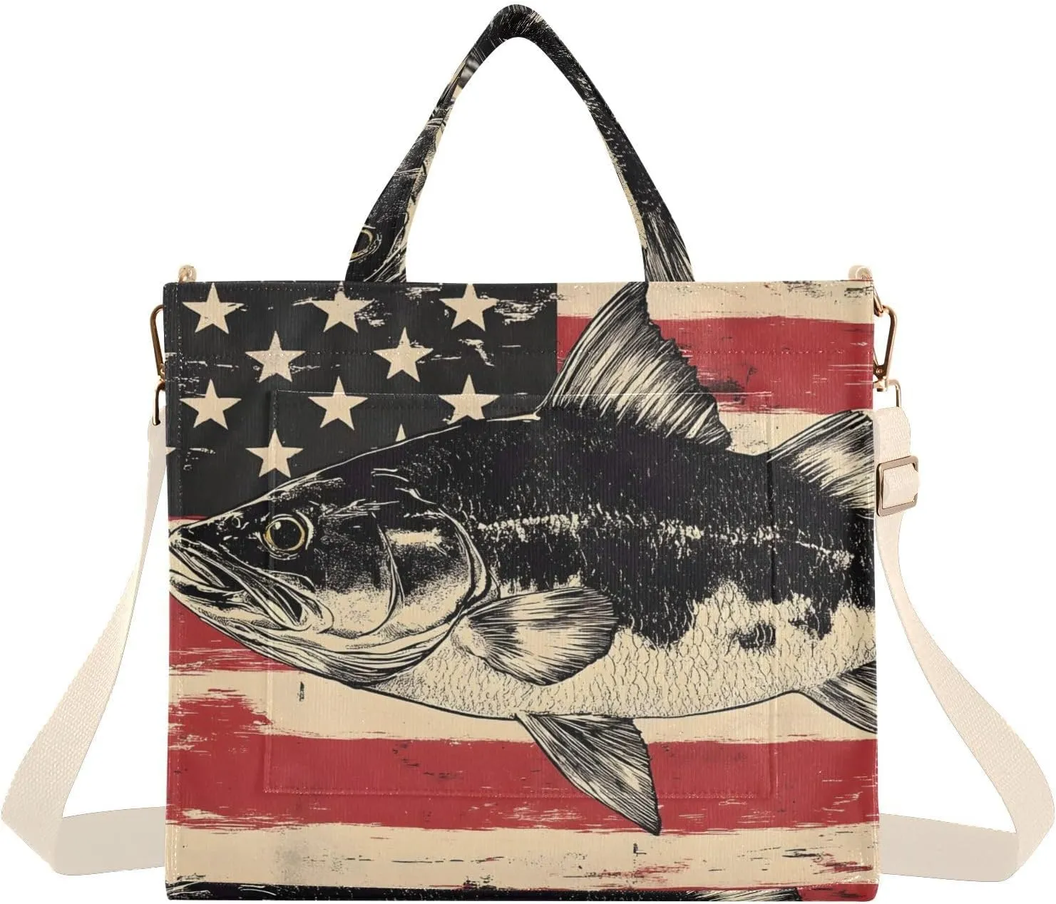 Trout America Tote Bag for Women Corduroy Handbag Purse with Detachable Strap Small Size