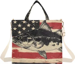 Trout America Tote Bag for Women Corduroy Handbag Purse with Detachable Strap Small Size