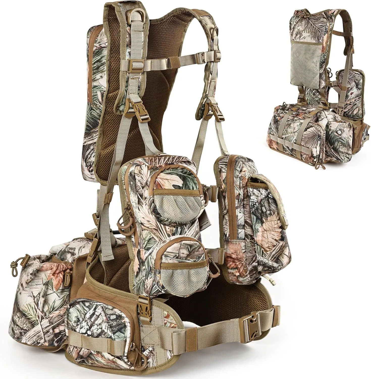 Turkey Vest, Turkey Hunting Camouflage Gear, Accessories Hunting Clothes Suitable for Men and Women Featuring Removable Rear Facing Lumbar Pack, Game Bag, and Customizable Call Pockets