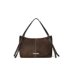 TWO WAY STRAP SUEDE LEATHER BAG IN BROWN