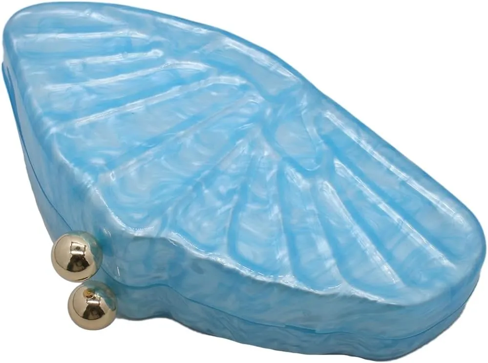 UMREN Lovely Acrylic Shell Shaped Clutch for Women Acrylic Evening Clutch Purse Marble Handbag for Wedding Cocktail Party