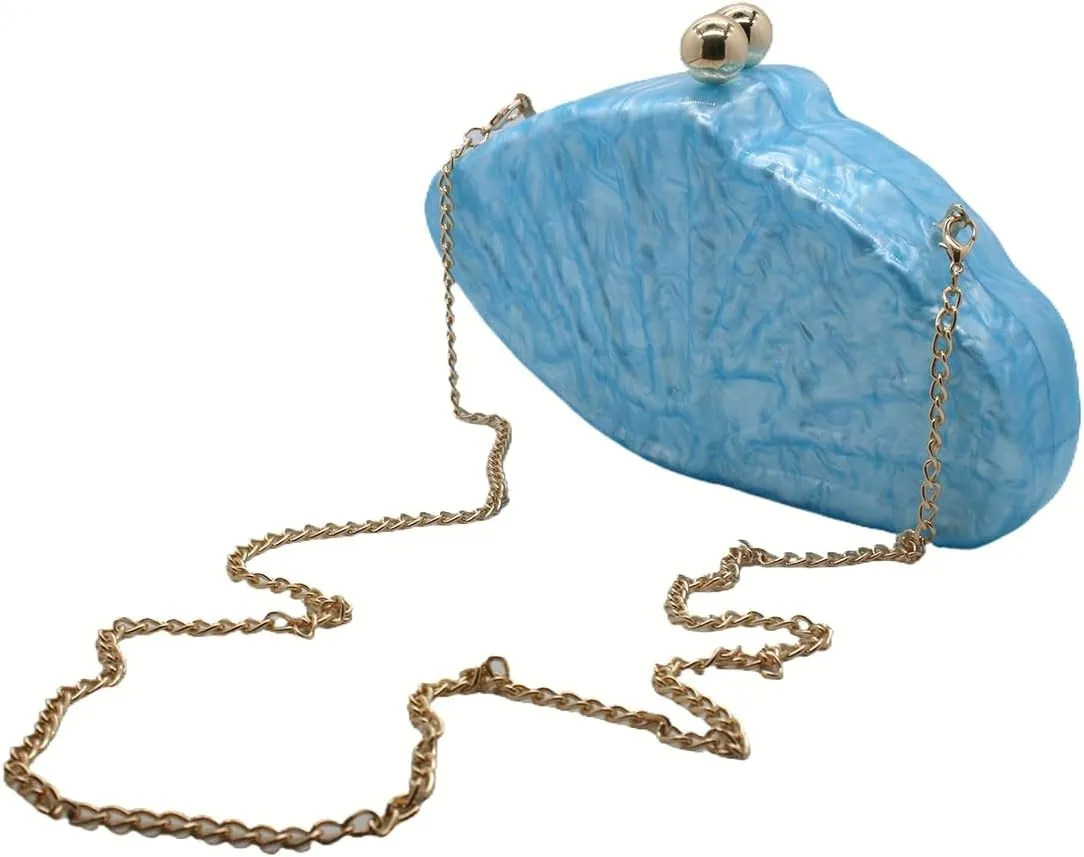 UMREN Lovely Acrylic Shell Shaped Clutch for Women Acrylic Evening Clutch Purse Marble Handbag for Wedding Cocktail Party