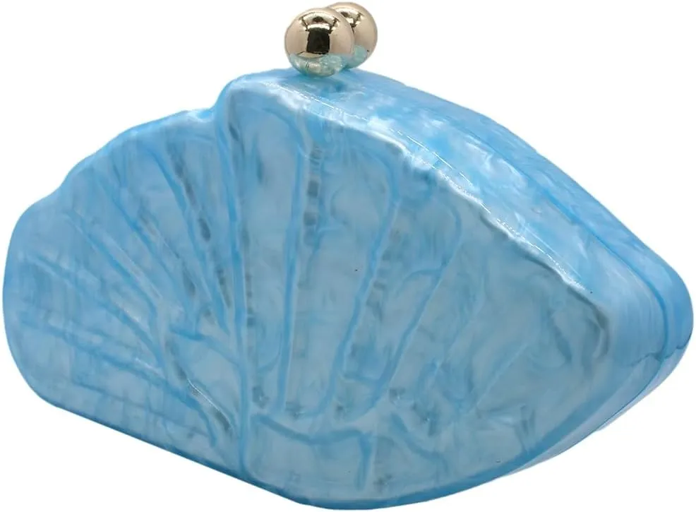 UMREN Lovely Acrylic Shell Shaped Clutch for Women Acrylic Evening Clutch Purse Marble Handbag for Wedding Cocktail Party