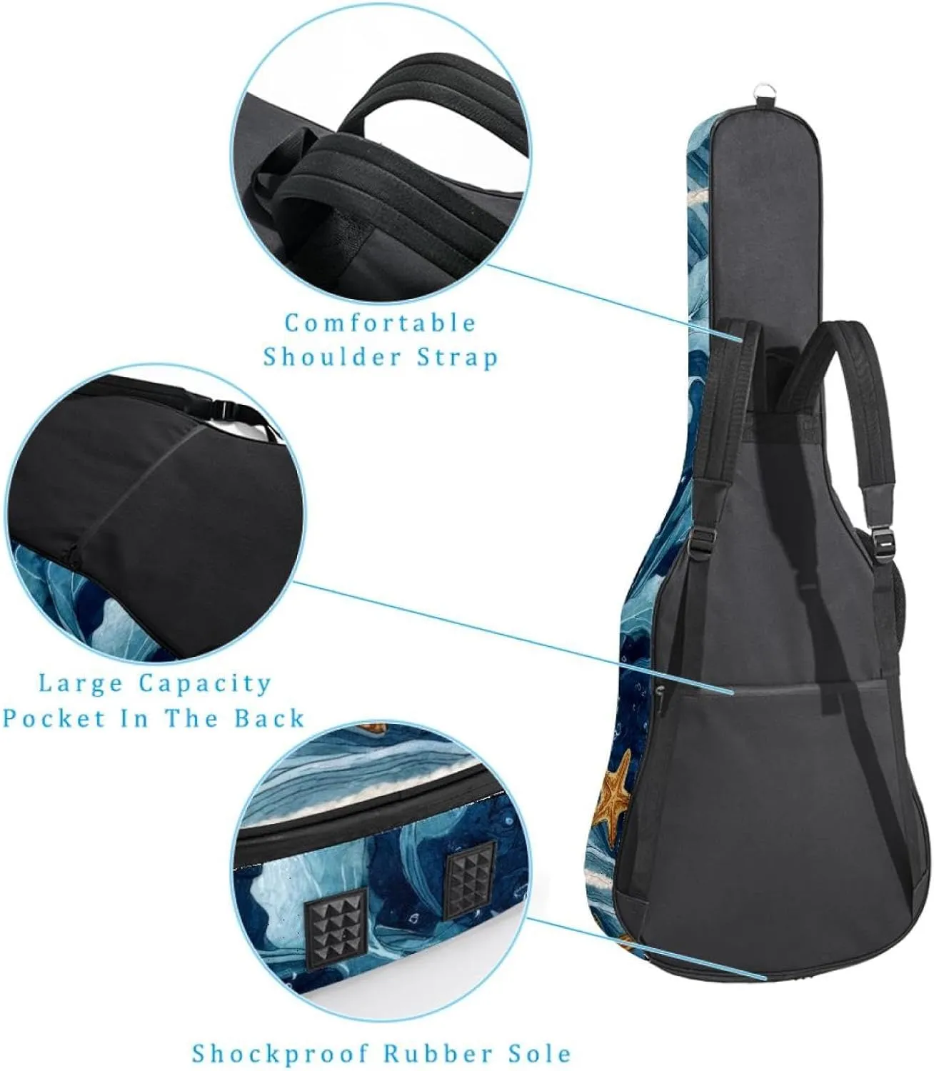 Underwater Sea Blue Algae with Bubbles and Coral Starfish Acoustic Guitar Bag, Guitar Case Gig Bag 40 41 42 inch with Dual Adjustable Shoulder Strap and Back Hanger Loop