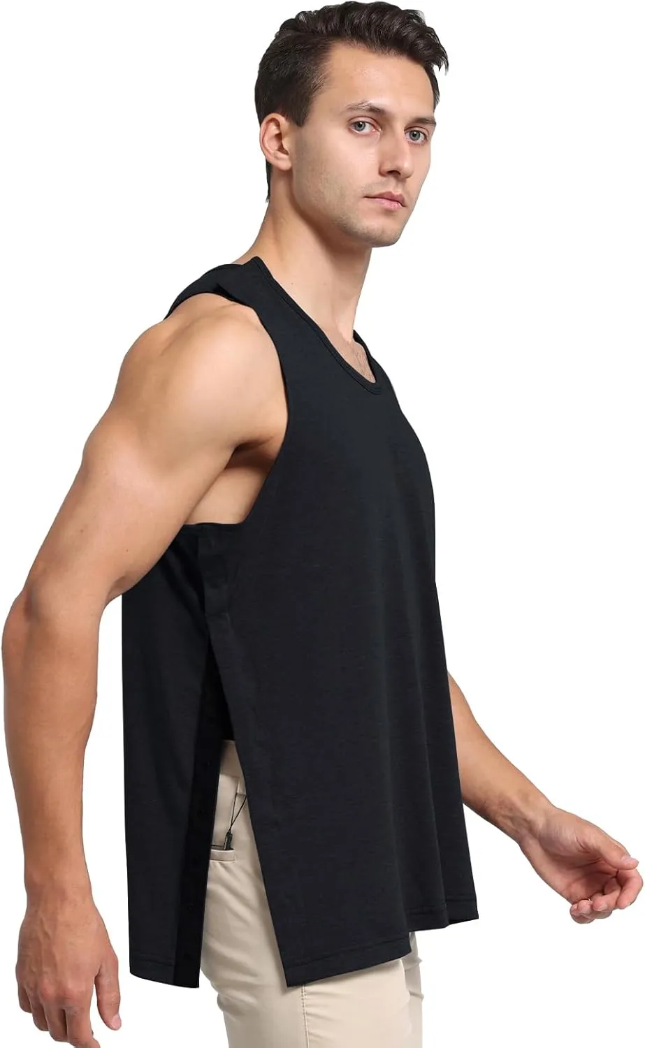 Unisex Post Shoulder Surgery Tank Tops Arm Chest Recovery Side Snap Access Tear Way Sleeveless Shirts